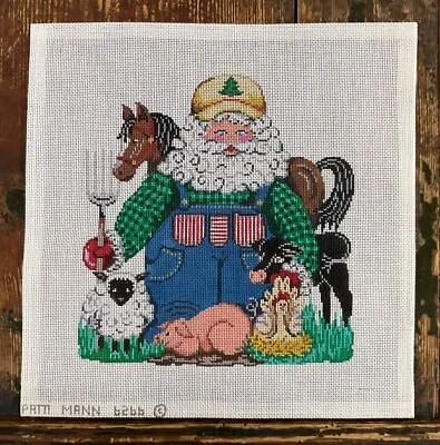 Santa with farm animals hand painted by Patti Mann wonderful needlepoint canvas - Image 1 of 4