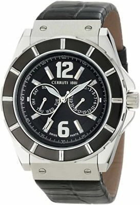 NEW Cerruti 1881 CRA015E222H Men's La Montre Black Dial Black Strap Silver Watch - Image 1 of 2