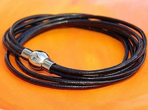  Pulsera doble envoltura de cuero negro y acero inoxidable para dama de Lyme Bay Art - Imagen 1 de 3