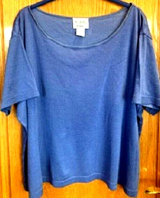 Koos, конечно! Синий вязаный верхний хлопок/вискоза смесь рубашка тянуть на короткий рукав 1 X - Изображение 1 из 3