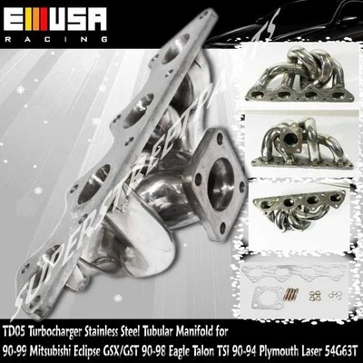 TD05 Turbo Tubular Stainless Steel Manifold for90-99 MitsubishiEclipse 4G63T 2.0 - Image 1 of 4