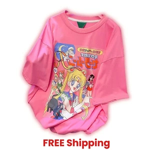 Sailor Moon Cartoon Anime PINK Short Sleeve Cotton Round Neck T-Shirt S-3XL - Picture 1 of 7