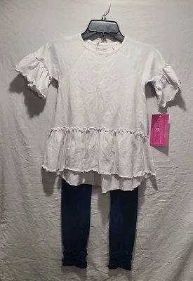 ANN LOREN Girls' Size 7-8  2-Piece Top & Pants Set White & Blue Brand New - Image 1 of 4
