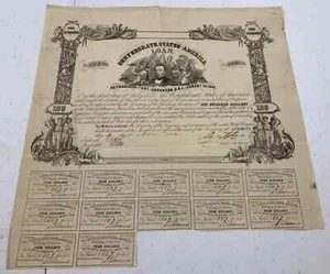 Type 48, Ball 57, 1862 $100 Confederate States of America Loan with 12 coupons - Picture 1 of 2