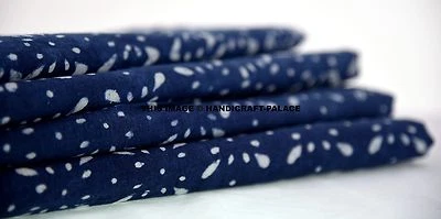 Natural Cotton Indian Hand Block Print Fabric 5 Yard Indigo Blue Floral Print - Image 1 of 3