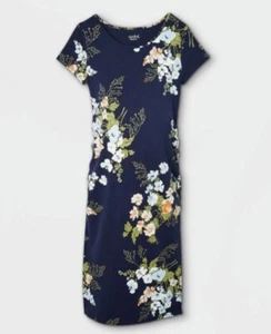 Women's Dress Maternity T Shirt Scoop Neck Short Sleeve Size Medium Blue Floral - Picture 1 of 3