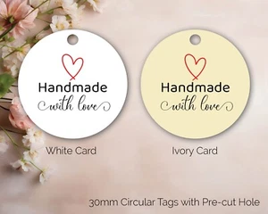Round Card Tags Handmade With Love Gift Food Jewellery Wedding Craft Tag 216B - Picture 1 of 2