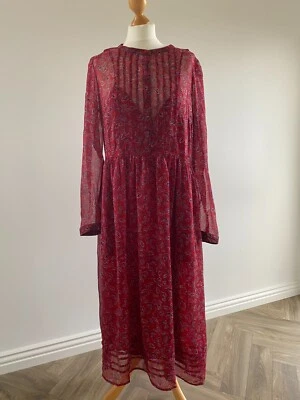Hush Floral Red Maxi Shirt Dress With Removable Red Slip Dress UK 14  Christmas - Image 1 of 4