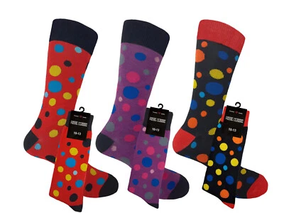 3 PAIR MEN'S DRESS SOCKS FORMAL POLKA DOT RED PURPLE BLACK COTTON SOCKS - Image 1 of 4
