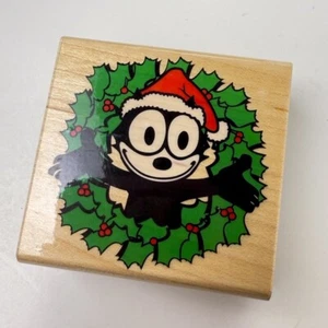 Felix die Katze ~ Weihnachtskranz ~ selten ~ Rarität ~ Gummistempel ~ 2,25" x 2" ~ Inkadinkado 4428 - Bild 1 von 7