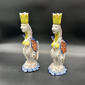 Vintage Candlestick Holders Birks Paris Figural Winged Griffon Dragons Pottery - Picture 1 of 14