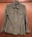 Anna Cai New York Khaki Olive Modern Military Look Zippered Ruffled Hem Jacket