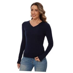 Merino Wool Base Layer Women 100% Merino Wool Long Sleeve Large Navy V 250 - Picture 1 of 7
