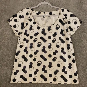 J.CREW Spotted Silk Vivie Blouse Sz 12 Womens Short Sleeve Sequin Beaded Top  - Picture 1 of 7