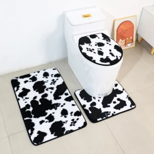 Home Bathroom 3-piece Bath Mat Small Rug with Toilet Seat Lid Cow Print - Bild 1 von 17