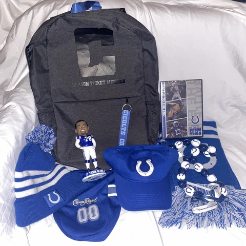 Indianapolis Colts 2022 Season Ticket Backpack and Collectors Lot Shown Hat, DVD Cover