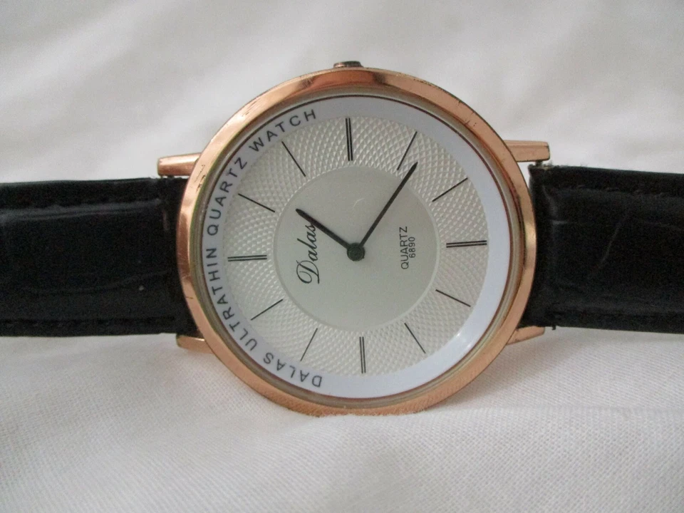 Dalas Watch Black Leather Buckle Band Silver & Rose Gold Tone Round Face - Image 1 of 4