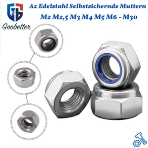 Sicherungsmuttern DIN 985 Edelstahl A2 Stopmuttern M2 M2,5 M3 M4 M5 M6 M8 - M30 - Bild 1 von 25