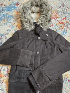 Vintage Abercrombie & Fitch Bomberjacke Kunstfell braun Kapuze Gr. Damen XL SLIM - Bild 1 von 7