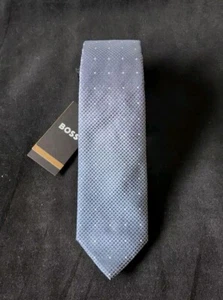 HUGO BOSS BLACK LABEL SILK TIE BLUE /WHITE MADE IN ITALY#50480124-NWT - Picture 1 of 8