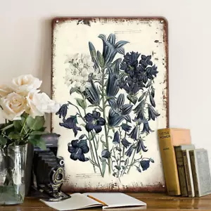Letrero de hojalata vintage Campanula Persicifolia decoración - casa victoriana francesa - Imagen 1 de 12