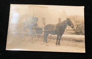 Passeggino trainato da cavalli uomo donna foto reale RP c1910 cartolina - Foto 1 di 3