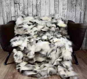 Luxury platinum fox fur blanket throw. Real fur blanket - Picture 1 of 3