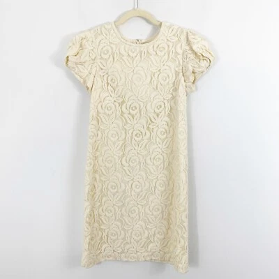 Vestido Badgley Mischka Encaje Marfil Talla 6 Floral Mangas Cortas Boda Fiesta Foto 1 de 4