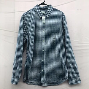 New GAP Blue White Plaid Long Sleeve Button Down Shirt Size L Slim Fit Mens - Picture 1 of 12
