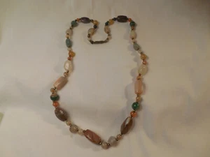 Vintage Tourmaline watermelon smooth nugget stone beaded necklace 26" - Picture 1 of 6