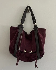 Kooba Jonnie Maroon Suede Leather Zipper Tote Shoulder Bag Purse - Picture 1 of 8