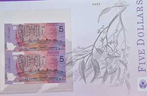1996 Australia NPA Folder with uncut Fraser Evans Vertical Pair $5.00 Banknotes - Picture 1 of 5