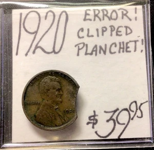 1920 Lincoln Wheat Cent Error! Clipped Planchet! ENN Coins - Picture 1 of 3