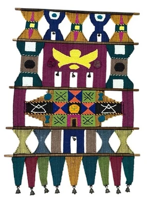 "Campanas de bronce vintage tejidas en la pared 44 X 31"" folclóricas modernas de mediados de siglo" Foto 1 de 4