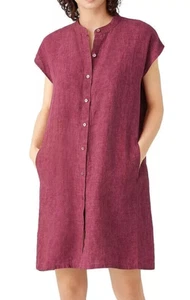 EILEEN FISHER 100% Organic Linen Delave Shirtdress/Dress Raspberry Pink Large - Picture 1 of 9