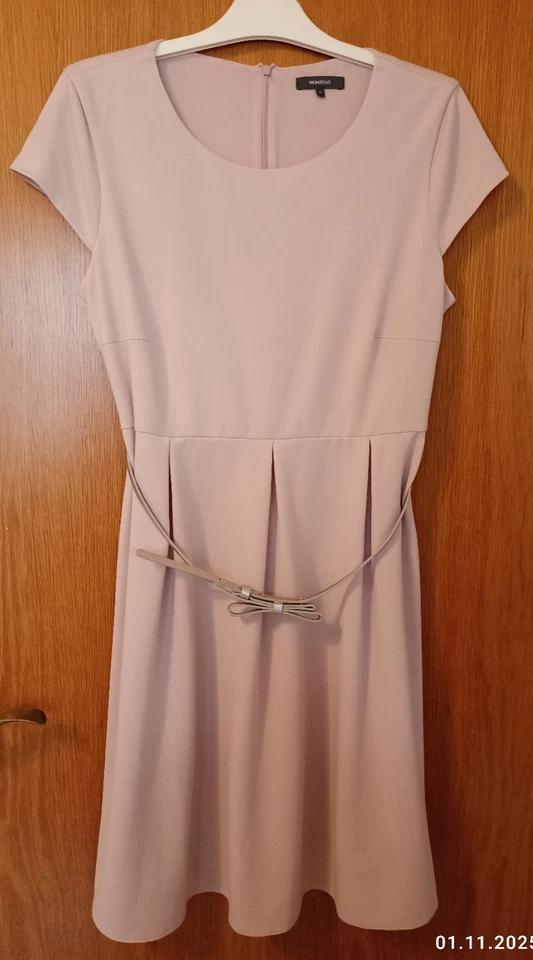 Montego Kleid, altrosa, knielang, mit silbernem Gürtel (Gr. 44) - Bild 1 von 3