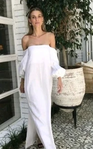 MAURIE & EVE Acme White Linen Off The Shoulder Maxi Dress Size 10 RP $250.00 - Picture 1 of 19