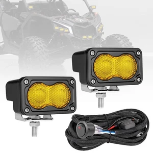 2Pc For Can-Am Maverick X3 3" LED Cube Pods Light Bar Rear Scene Yellow + Wiring - Picture 1 of 22