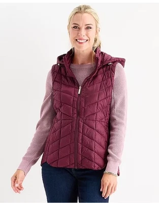 Chaleco acolchado de plumón LIZ CLAIBORNE SPORT para mujer Borgoña Passion talla M Foto 1 de 4
