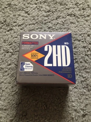 Sony 2HD Floppy Diskettes IBM Formatted 1.44 MB 3.5 Inch ▪ 10 Pack NEW SEALED - Image 1 of 4