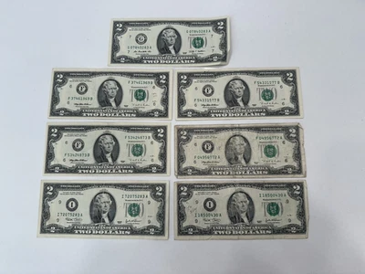 $2 two Dollar Bill Lot Of (7) United States of America USA Money Currency 1995 - Image 1 of 2