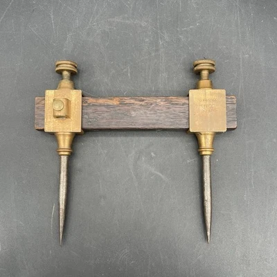 Antique 5.5” AM Tool Co . Brass  and Steel Trammels w/ Wooden Plank - Image 1 of 4