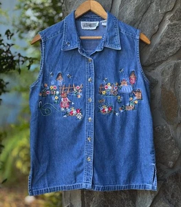 Top orsacchiotti vintage Lauren Brooke 100% cotone ricamato floreale taglia media - Foto 1 di 12