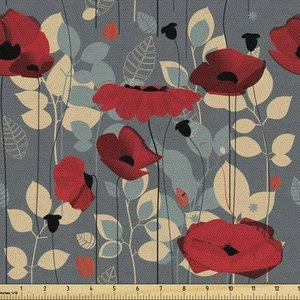 Poppy Flower Water Resistant Fabric by The Yard, Abstraction of a Growing Flo... - Picture 1 of 6
