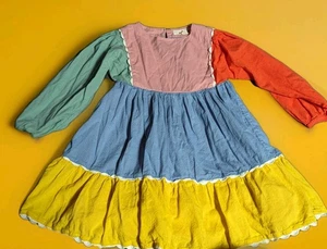 Mini Boden Girls Colorblock Scallop Tiered Long Sleeve Dress 5/6 Years - Picture 1 of 4