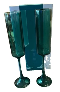 Anthropologie Champagne Toasting Flauti Collezione Morgan Teal Holiday Cheer Nuovo con scatola - Foto 1 di 5