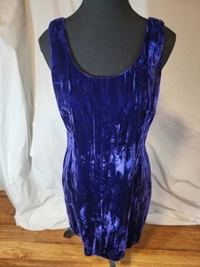 Vtge Jump Apparel By Wendye Choitin Y2K Blue Velvet Knee Length Dress Sze 9/10 - Picture 1 of 5