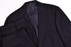 Ralph Lauren Polo University Club Black Herringbone Stripe Suit 41L Pants 34x30 - Picture 1 of 17