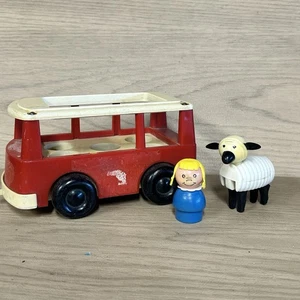 Classic Vintage  Fisher Price Little People Mini-Bus Wood Girl Lamb - Picture 1 of 4