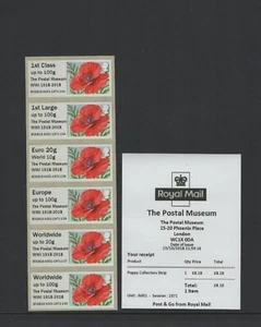 POPPY Ma15 WWI O/P POSTAL MUSEUM A001 OCT 2018 Collector Strip POST GO FV £17.65 - Picture 1 of 1